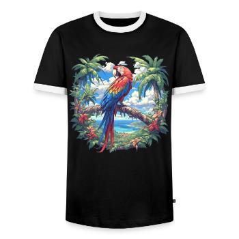 Macaw's Era - Men's Ringer Shirt - black/white - Front - AI Model Female 172 light (172cm) & AI Model Male 178 light (178cm)