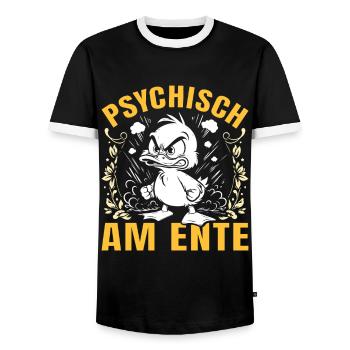 Karneval Enten PSYCHISCH AM ENTE Lustiges - Männer Kontrast-T-Shirt - Schwarz/Weiß - Vorne - AI Model Female 172 light (172cm) & AI Model Male 178 light (178cm)