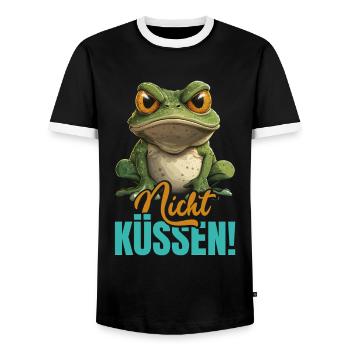Faschingskostüm Frösche NICHT KÜSSEN Lustiges - Männer Kontrast-T-Shirt - Schwarz/Weiß - Vorne - AI Model Female 172 light (172cm) & AI Model Male 178 light (178cm)