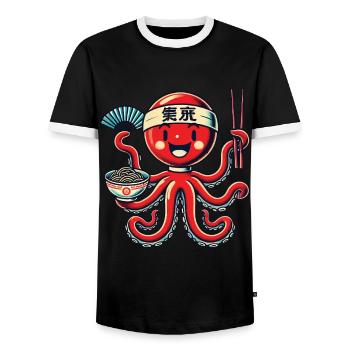Kawaii Oktopus Ramen Liebhaber Japan Nudeln - Männer Kontrast-T-Shirt - Schwarz/Weiß - Vorne - AI Model Female 172 light (172cm) & AI Model Male 178 light (178cm)
