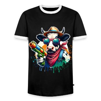 Cow Water Pistol - Men's Ringer Shirt - black/white - Front - AI Model Female 172 light (172cm) & AI Model Male 178 light (178cm)