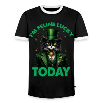 Ich bin feeline Lucky Today - Männer Kontrast-T-Shirt - Schwarz/Weiß - Vorne - AI Model Female 172 light (172cm) & AI Model Male 178 light (178cm)