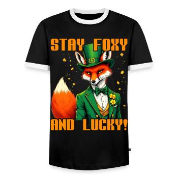 Stay Foxy and Lucky St. Patrick's Day - Men's Ringer Shirt - black/white - Front - AI Model Female 172 light (172cm) & AI Model Male 178 light (178cm)