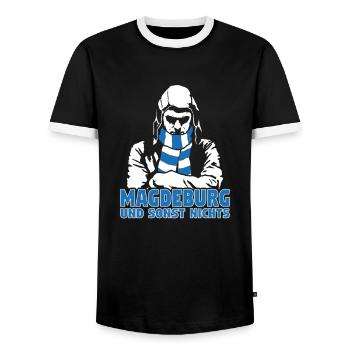 Magdeburg und sonst nichts - Männer Kontrast-T-Shirt - Schwarz/Weiß - Vorne - AI Model Female 172 light (172cm) & AI Model Male 178 light (178cm)