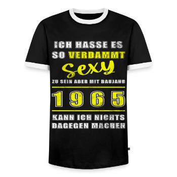 1965 Baujahr Geburtstag Jahrgang - Männer Kontrast-T-Shirt - Schwarz/Weiß - Vorne - AI Model Female 172 light (172cm) & AI Model Male 178 light (178cm)