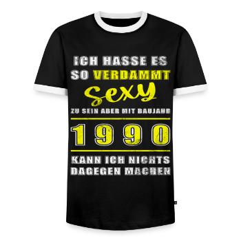 1990 Baujahr Geburtstag Jahrgang - Männer Kontrast-T-Shirt - Schwarz/Weiß - Vorne - AI Model Female 172 light (172cm) & AI Model Male 178 light (178cm)