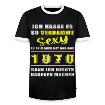 1970 Baujahr Geburtstag Jahrgang - Männer Kontrast-T-Shirt - Schwarz/Weiß - Vorne - AI Model Female 172 light (172cm) & AI Model Male 178 light (178cm)
