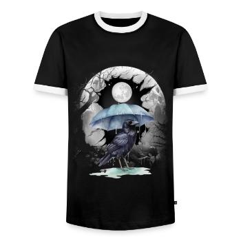 Halloween Bird Raven Crow Crow Forest Moon - Men's Ringer Shirt - black/white - Front - AI Model Female 172 light (172cm) & AI Model Male 178 light (178cm)