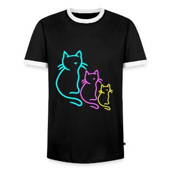 Chats, Chat, Enfant, Enfants, Bébé, Tout-petits, Années 80 - T-shirt contrasté Homme - noir/blanc - Devant - AI Model Female 172 light (172cm) & AI Model Male 178 light (178cm)