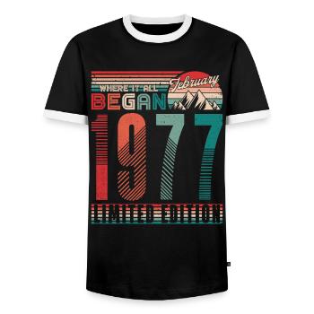 Anniversaire 1977 Vintage Février Cadeau Rétro - T-shirt contrasté Homme - noir/blanc - Devant - AI Model Female 172 light (172cm) & AI Model Male 178 light (178cm)