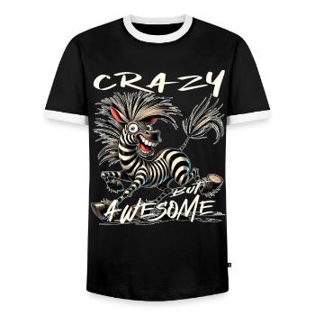 Crazy but Awesome Zebra Comic Style - Men's Ringer Shirt - black/white - Front - AI Model Female 172 light (172cm) & AI Model Male 178 light (178cm)