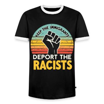 Anti-Racism Diversity, Justice & Equality - Men's Ringer Shirt - black/white - Front - AI Model Female 172 light (172cm) & AI Model Male 178 light (178cm)