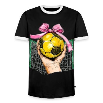 Coquette noeud handball fête des mères ruban rose maman - T-shirt contrasté Homme - noir/blanc - Devant - AI Model Female 172 light (172cm) & AI Model Male 178 light (178cm)