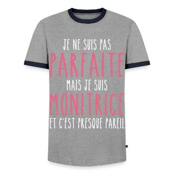 Pas parfaite mais je suis Monitrice - T-shirt contrasté Homme - gris/marine  - Devant - AI Model Female 172 light (172cm) & AI Model Male 178 light (178cm)