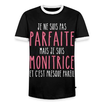 Nicht perfekt, aber ich bin ein Monitor - Männer Kontrast-T-Shirt - Schwarz/Weiß - Vorne - AI Model Female 172 light (172cm) & AI Model Male 178 light (178cm)