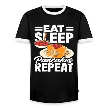 Eat Sleep Pancakes Repeat Breakfast - Men's Ringer Shirt - black/white - Front - AI Model Female 172 light (172cm) & AI Model Male 178 light (178cm)