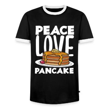 Peace Love Pancakes Breakfast Enjoyment - Men's Ringer Shirt - black/white - Front - AI Model Female 172 light (172cm) & AI Model Male 178 light (178cm)