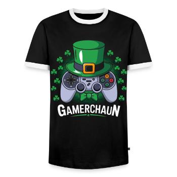 Gamerchaun Shamrock St Patrick's Day Leprechaun - Men's Ringer Shirt - black/white - Front - AI Model Female 172 light (172cm) & AI Model Male 178 light (178cm)