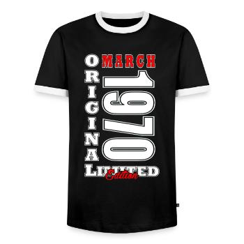 March 1970 Anniversary March 1970 March - Men's Ringer Shirt - black/white - Front - AI Model Female 172 light (172cm) & AI Model Male 178 light (178cm)
