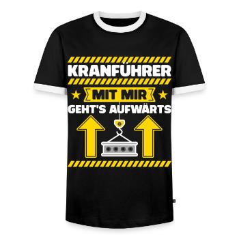 Kranführer - Mit Mir Geht's Aufwärts | Beruf - Männer Kontrast-T-Shirt - Schwarz/Weiß - Vorne - AI Model Female 172 light (172cm) & AI Model Male 178 light (178cm)
