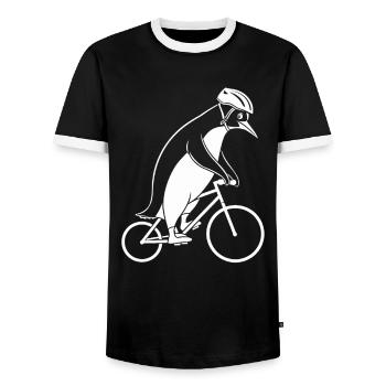 Penguin riding a bicycle with a helmet - Men's Ringer Shirt - black/white - Front - AI Model Female 172 light (172cm) & AI Model Male 178 light (178cm)
