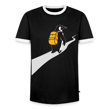 Pinguin hiking Hiking Hiker Abenteuer - Männer Kontrast-T-Shirt - Schwarz/Weiß - Vorne - AI Model Female 172 light (172cm) & AI Model Male 178 light (178cm)