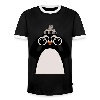 Pingouin avec jumelles et motif de casquette - T-shirt contrasté Homme - noir/blanc - Devant - AI Model Female 172 light (172cm) & AI Model Male 178 light (178cm)