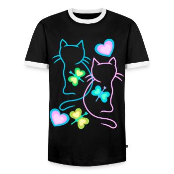 Katzen Sommer Kind Kinder Kätzchen Retro 80er - Männer Kontrast-T-Shirt - Schwarz/Weiß - Vorne - AI Model Female 172 light (172cm) & AI Model Male 178 light (178cm)