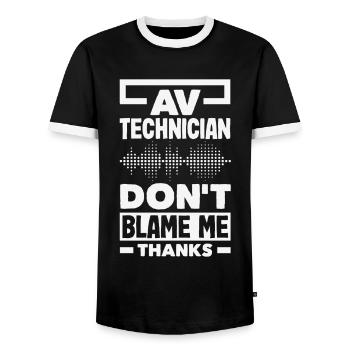 Funny Audiovisual Technician AV Tec - Men's Ringer Shirt - black/white - Front - AI Model Female 172 light (172cm) & AI Model Male 178 light (178cm)