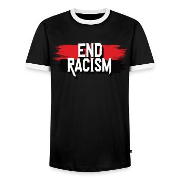 Anti-Racism, Equality & Diversity - Men's Ringer Shirt - black/white - Front - AI Model Female 172 light (172cm) & AI Model Male 178 light (178cm)