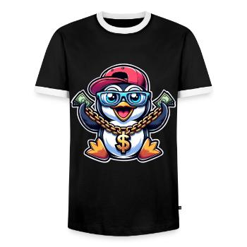 Penguin - Men's Ringer Shirt - black/white - Front - AI Model Female 172 light (172cm) & AI Model Male 178 light (178cm)
