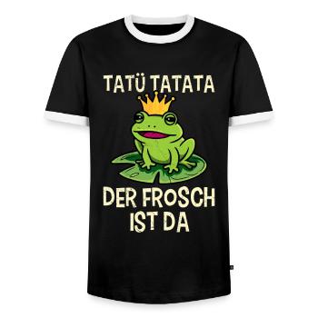 Faschings Kostüm TATÜ TATATA DER FROSCH IST DA - Männer Kontrast-T-Shirt - Schwarz/Weiß - Vorne - AI Model Female 172 light (172cm) & AI Model Male 178 light (178cm)