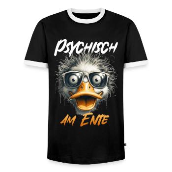 Karneval Ente PSYCHISCH AM ENTE Lustiges - Männer Kontrast-T-Shirt - Schwarz/Weiß - Vorne - AI Model Female 172 light (172cm) & AI Model Male 178 light (178cm)