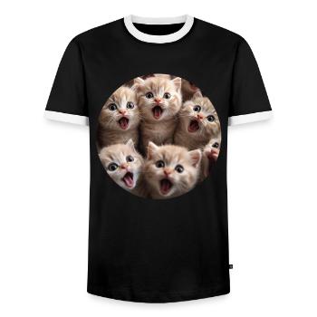 Schottische Faltohrkatze - Männer Kontrast-T-Shirt - Schwarz/Weiß - Vorne - AI Model Female 172 light (172cm) & AI Model Male 178 light (178cm)
