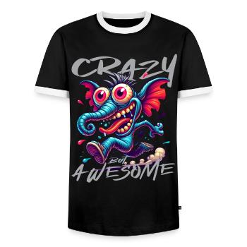 Crazy but Awesome Elephant Comic Style - Men's Ringer Shirt - black/white - Front - AI Model Female 172 light (172cm) & AI Model Male 178 light (178cm)