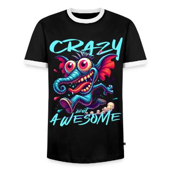 Crazy but Awesome Elephant Comic Style - Men's Ringer Shirt - black/white - Front - AI Model Female 172 light (172cm) & AI Model Male 178 light (178cm)
