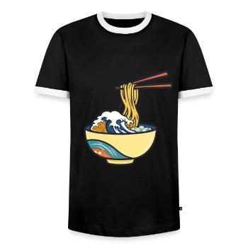 Japanese Ramen Ukiyo-E Retro Aesthetic - Men's Ringer Shirt - black/white - Front - AI Model Female 172 light (172cm) & AI Model Male 178 light (178cm)