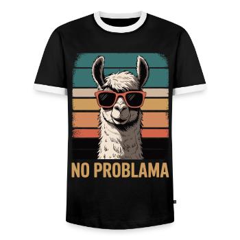 No Problama Llama - Men's Ringer Shirt - black/white - Front - AI Model Female 172 light (172cm) & AI Model Male 178 light (178cm)