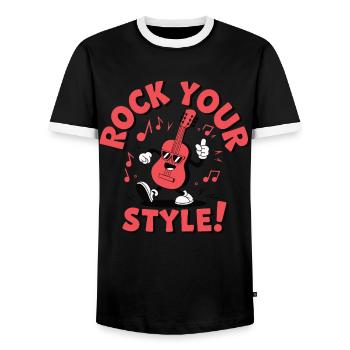 Rock Your Style – Guitar Design - Men's Ringer Shirt - black/white - Front - AI Model Female 172 light (172cm) & AI Model Male 178 light (178cm)
