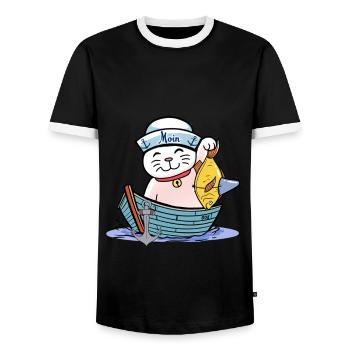 maritim Katze witzig Fischer Fisch Kinder Seemann - Männer Kontrast-T-Shirt - Schwarz/Weiß - Vorne - AI Model Female 172 light (172cm) & AI Model Male 178 light (178cm)