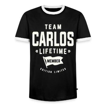 Membre à vie de l’équipe Carlos Drôle de prénom Carlos - T-shirt contrasté Homme - noir/blanc - Devant - AI Model Female 172 light (172cm) & AI Model Male 178 light (178cm)