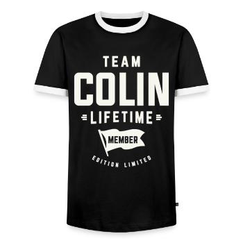 Team Colin Lifetime Member Funny Name Colin - Men's Ringer Shirt - black/white - Front - AI Model Female 172 light (172cm) & AI Model Male 178 light (178cm)