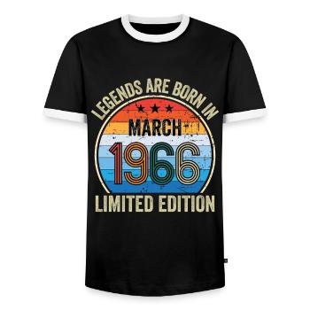 Les légendes sont nées en mars 1966 Édition limitée - T-shirt contrasté Homme - noir/blanc - Devant - AI Model Female 172 light (172cm) & AI Model Male 178 light (178cm)