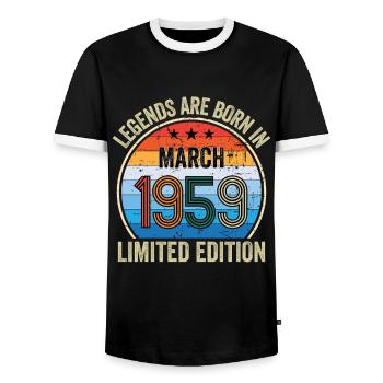 Legends Are Born In March 1959 Limited Edition - Men's Ringer Shirt - black/white - Front - AI Model Female 172 light (172cm) & AI Model Male 178 light (178cm)