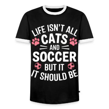 Fußball Spruch Katze Lustige Fussballer Geschenk - Männer Kontrast-T-Shirt - Schwarz/Weiß - Vorne - AI Model Female 172 light (172cm) & AI Model Male 178 light (178cm)