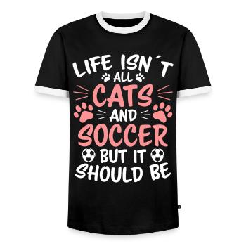 Fußball Spruch Katze Lustige Fussballer Geschenk - Männer Kontrast-T-Shirt - Schwarz/Weiß - Vorne - AI Model Female 172 light (172cm) & AI Model Male 178 light (178cm)