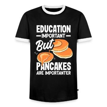 Education important but pancakes important - Men's Ringer Shirt - black/white - Front - AI Model Female 172 light (172cm) & AI Model Male 178 light (178cm)