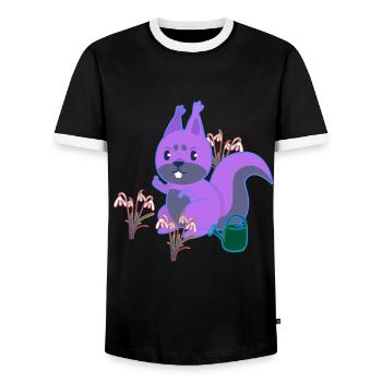 Squirrel Spring Flowers Gardening Flowers - Men's Ringer Shirt - black/white - Front - AI Model Female 172 light (172cm) & AI Model Male 178 light (178cm)