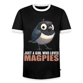 Magpies Magpie - Men's Ringer Shirt - black/white - Front - AI Model Female 172 light (172cm) & AI Model Male 178 light (178cm)