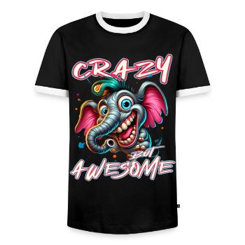 Crazy but Awesome Elephant Comic Style - Men's Ringer Shirt - black/white - Front - AI Model Female 172 light (172cm) & AI Model Male 178 light (178cm)